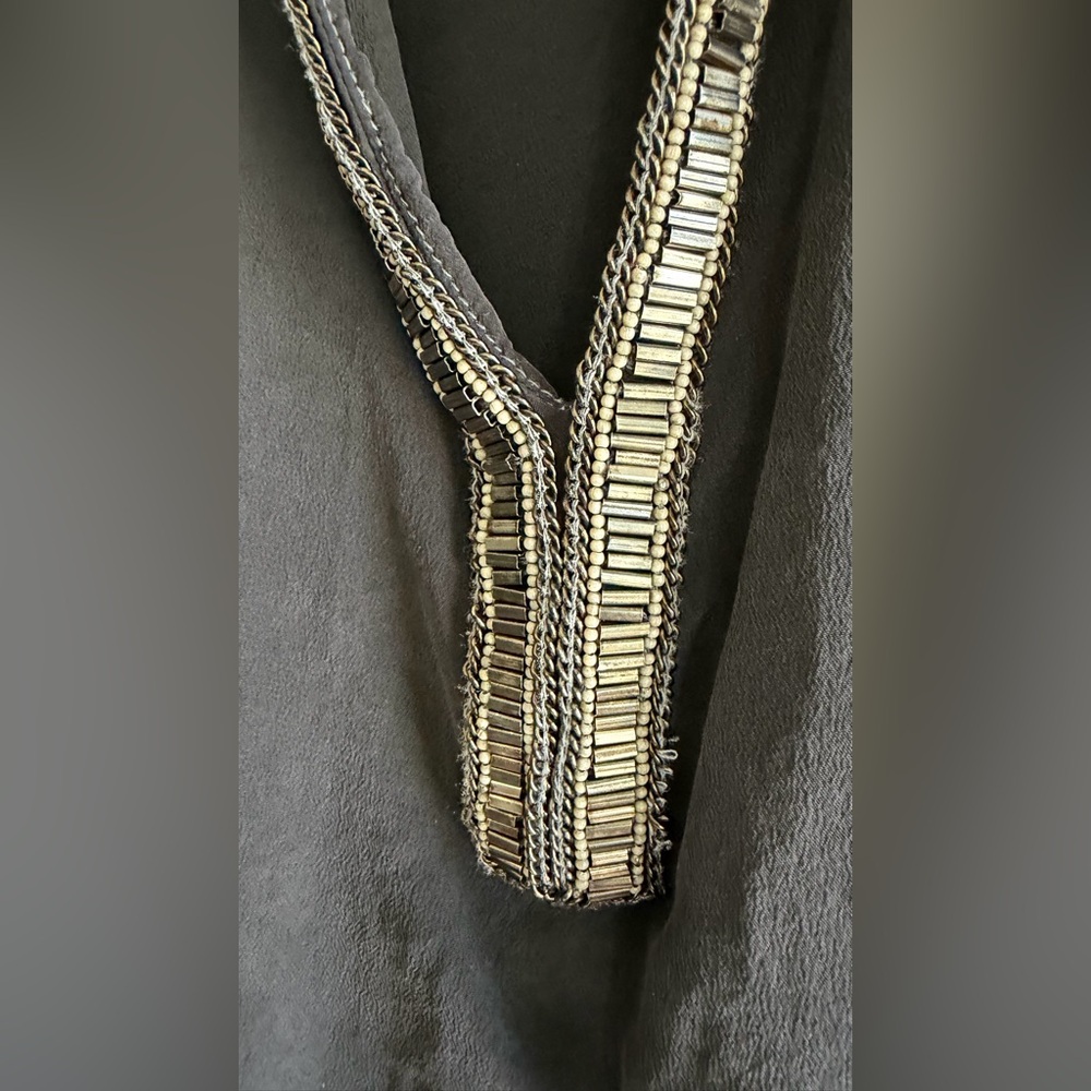 Charcoal Silk Beaded Kaftan - Picture 6 of 9
